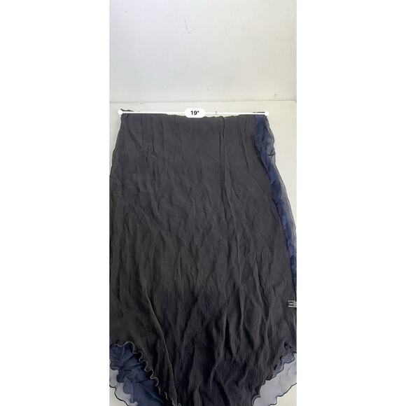 etro Italy 100% silk solid blue black crinkle Ruffle Hem scarf - Picture 13 of 16